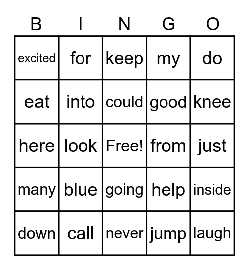 Sight Words II Bingo Card