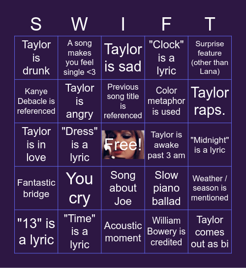 Midnights Bingo Card