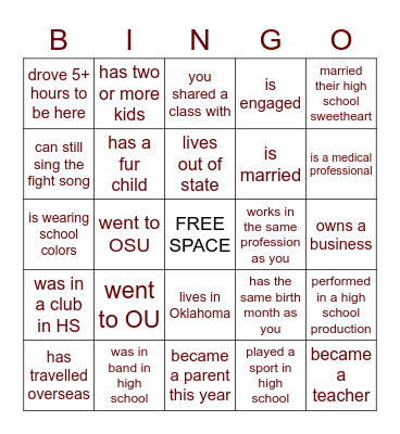 CLASSMATE BINGO Card