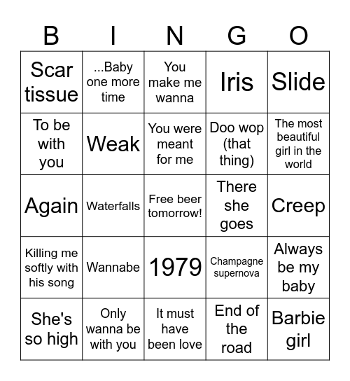 All Out 90's Bingo Card