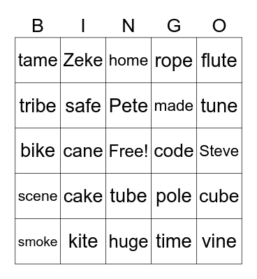 Magic E BINGO Card