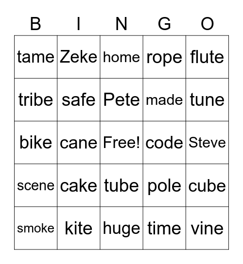 Magic E BINGO Card