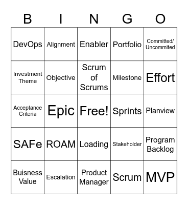 PI Planning bingo Card