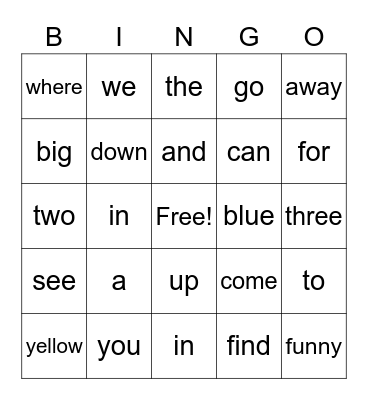 Word Bingo Card