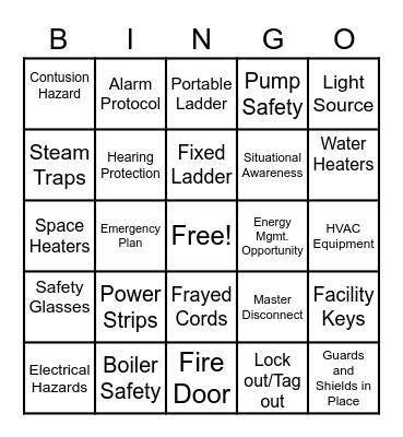 Safety Bingo Card