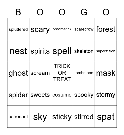 BOO-GO Bingo Card