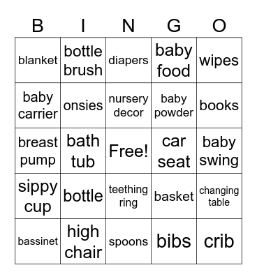Baby Gift Bingo Card