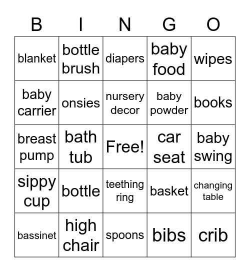 Baby Gift Bingo Card