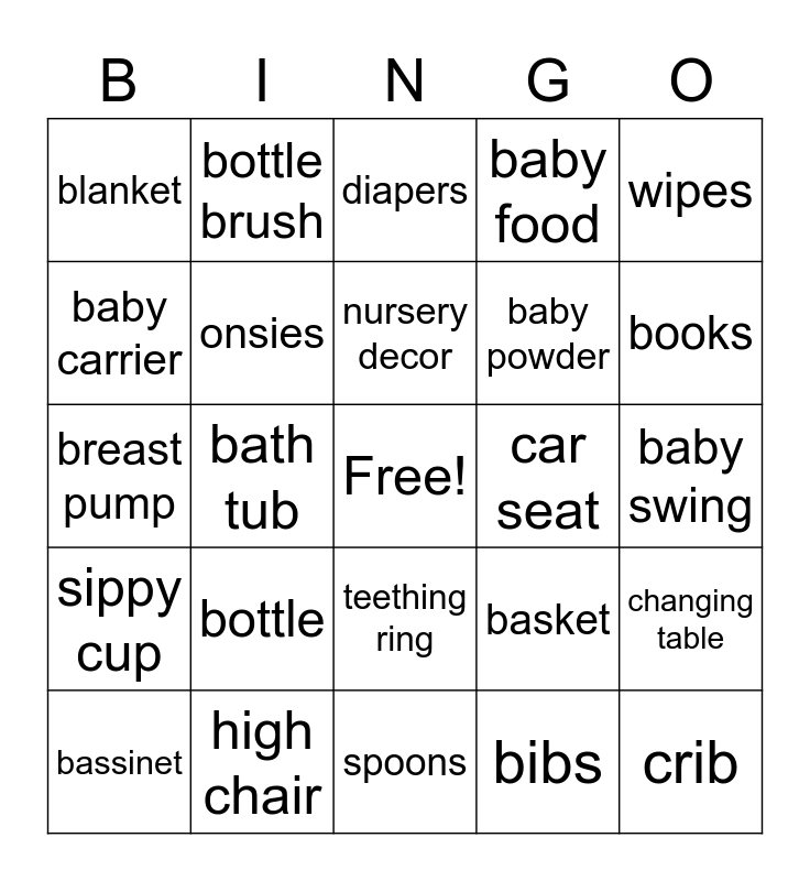 Baby Gift Bingo Card