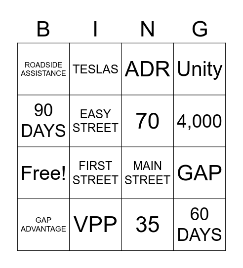GAP & VPP Bingo Card