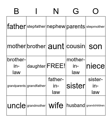 FAMILY BINGO! Bingo Card