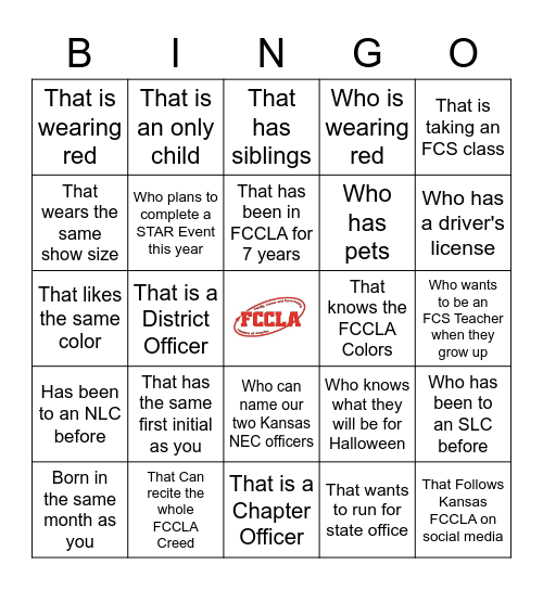 FCCLA Human Bingo: Someone..... Bingo Card
