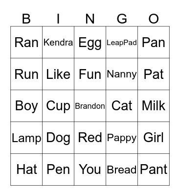 Kendon Bingo Card