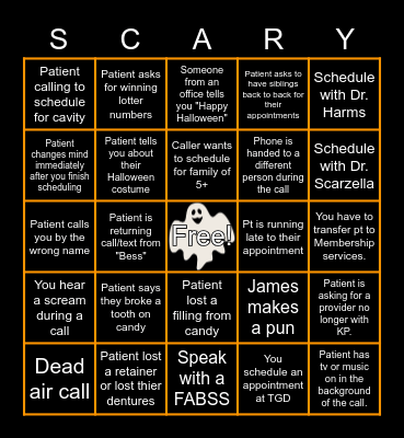 Spooky SCARY Bingo Card