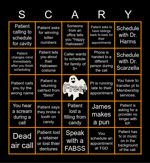 Spooky SCARY Bingo Card