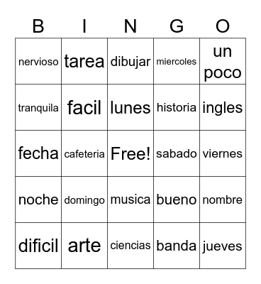 Spanish Class Bingo Card