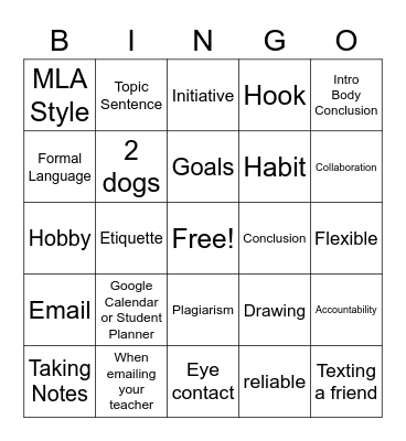 Freshman Seminar - Team Building BINGO! Bingo Card