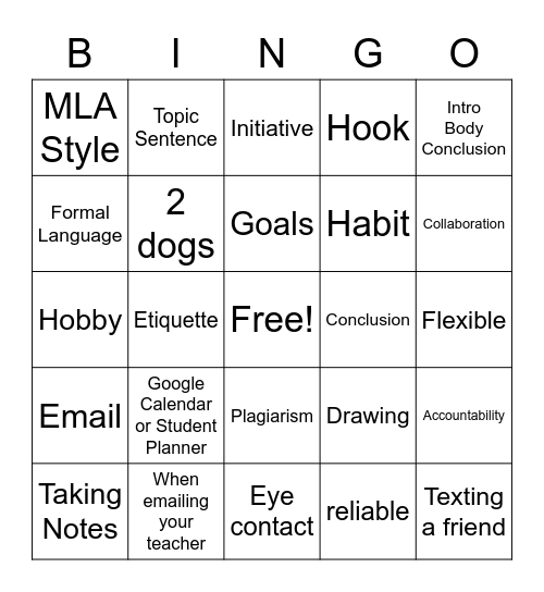 Freshman Seminar - Team Building BINGO! Bingo Card