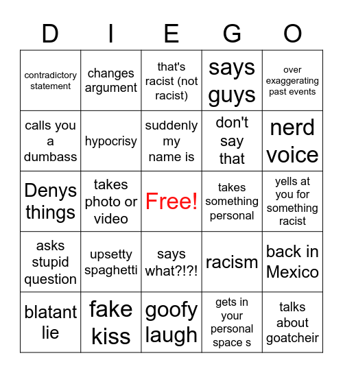Diego bingo Card