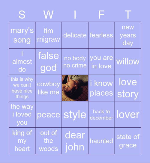 Taylor Swift Bingo Card