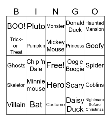 Disney Halloween Bingo Card