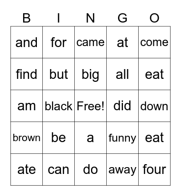 Pre-Primer and Primer Doche Sight Words a-f Bingo Card