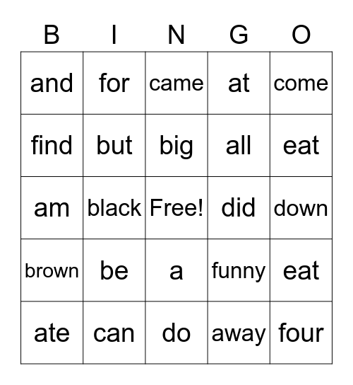 Pre-Primer and Primer Doche Sight Words a-f Bingo Card