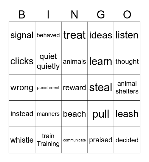 Click and Treat Bingo Card
