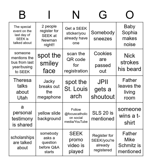 SEEK 23 BINGO Card