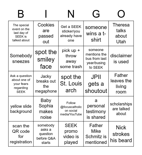 SEEK 23 BINGO Card