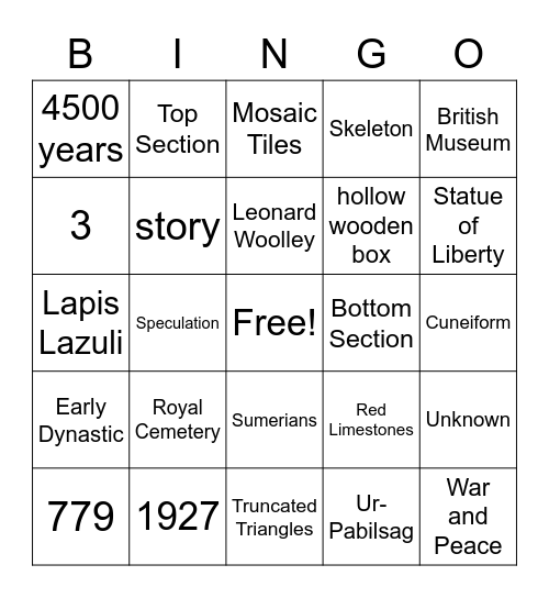 Standard of Ur Bingo Card