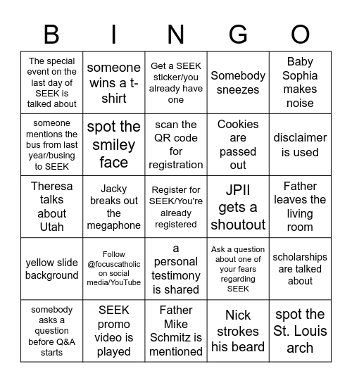 SEEK 23 BINGO Card
