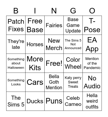 The Sims Summit Bingo Card