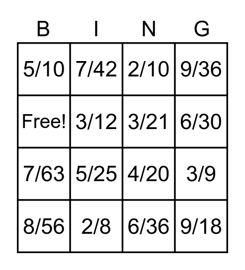 DIVISION Bingo Card