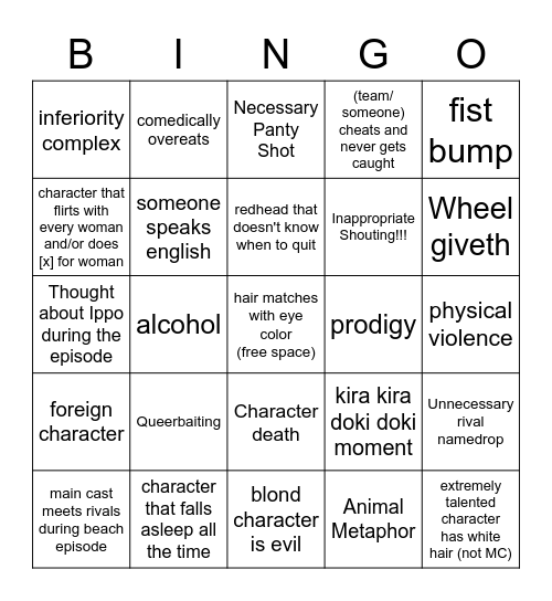 sports/idol anime Bingo Card