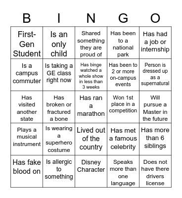 Socializing Bingo Card