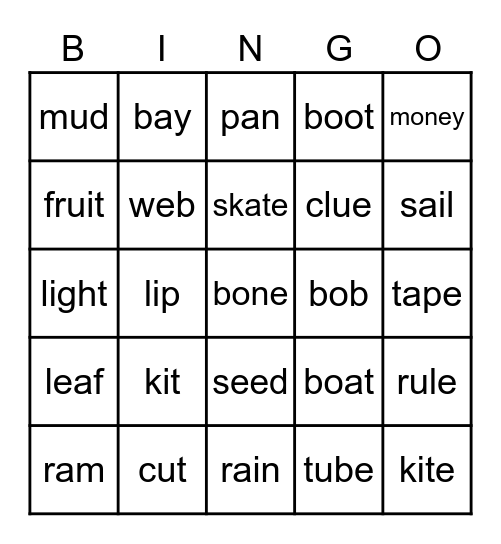 Long vowels Bingo Card