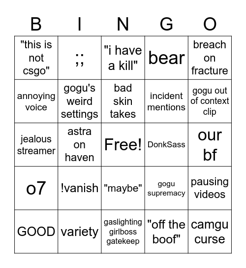 Gogu Bingo Card
