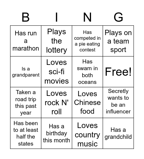 Let's Mingle! Bingo Card