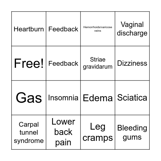 Common Discomforts BINGO B Bingo Card