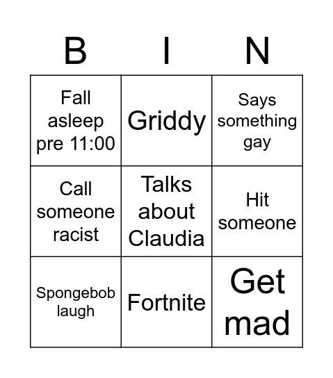 Untitled Bingo Card