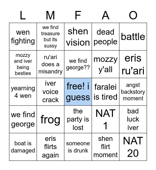 murder squad session bingo card 1.0 Bingo Card