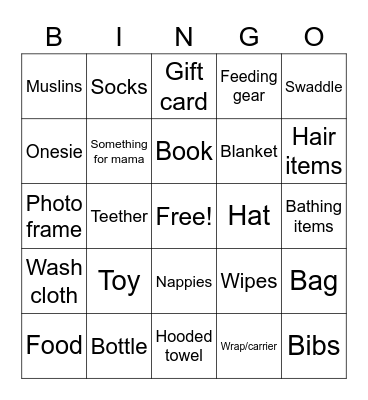 Baby Shower Gift Bingo Card