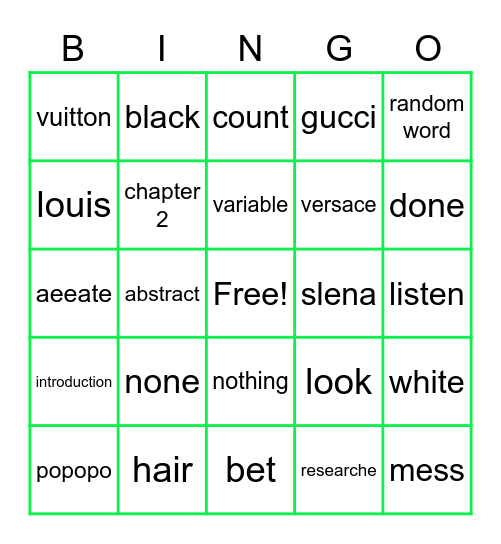 BINGO: PR2 Edition Bingo Card