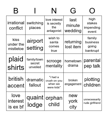 Hallmark Christmas Movies Bingo Card