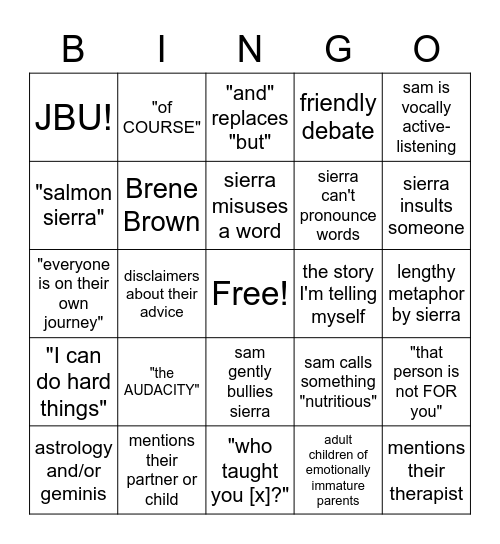 Salmon Sierra Bingo Card