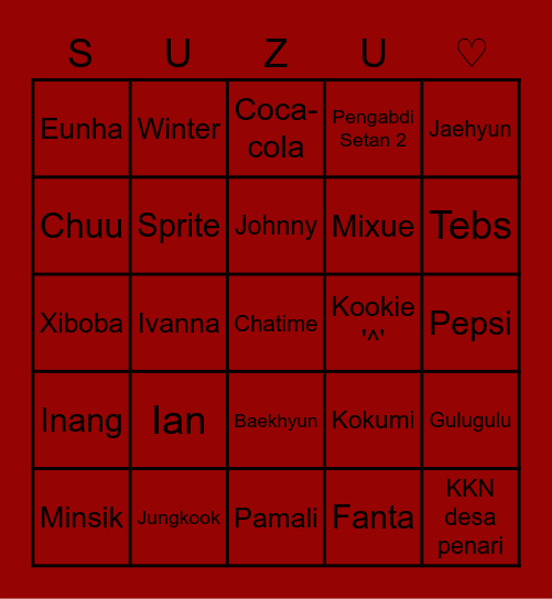 Jongwon Bingo Card
