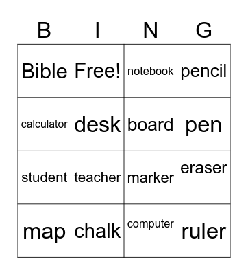 What's in my Classroom? Bingo Card