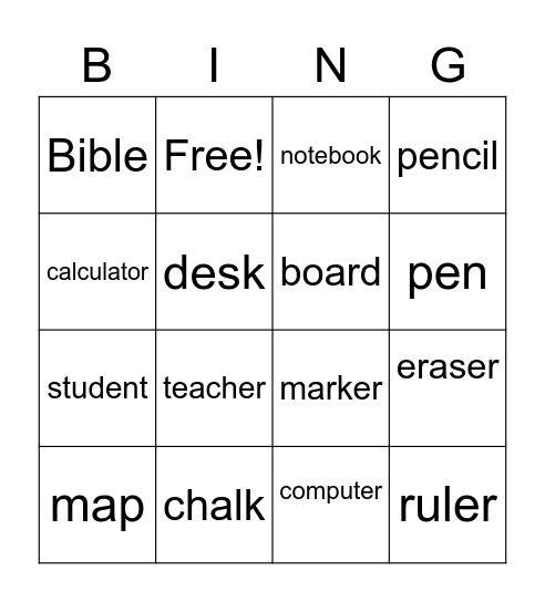 What's in my Classroom? Bingo Card