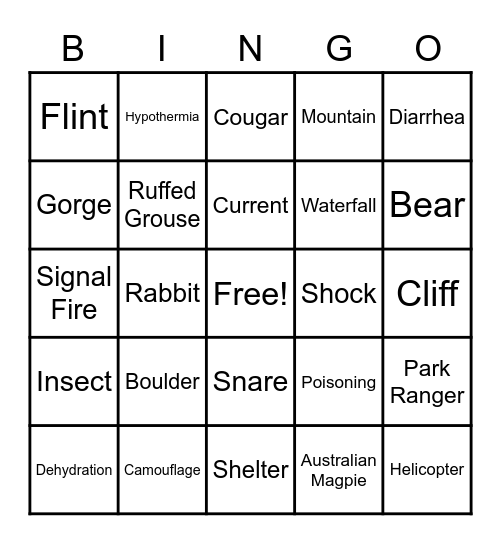 Can you Survive the Wilderness? Bingo Card